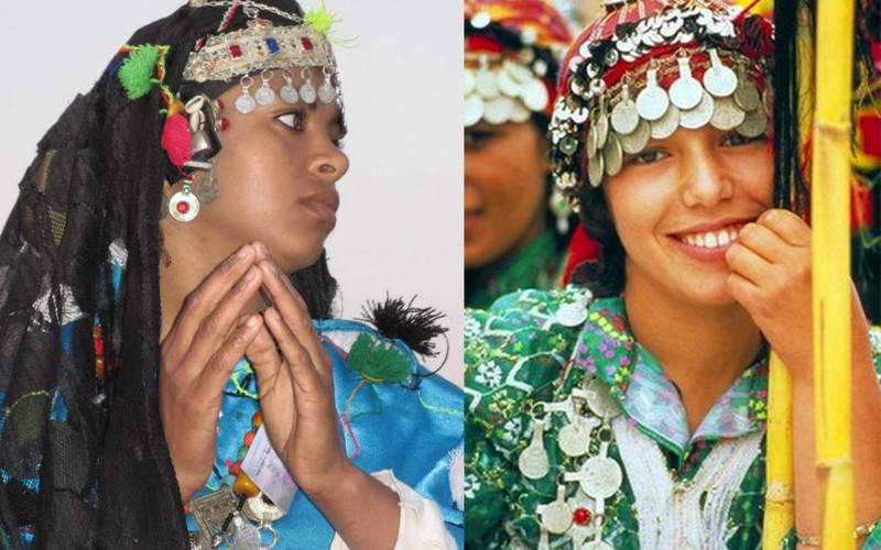 A black Berber lady and white Berber one. Berbers, who represent the essential of the population Maghreb, are not yet a uniform white people till nowadays. It is likely that much of their culture comes from their black heritage.